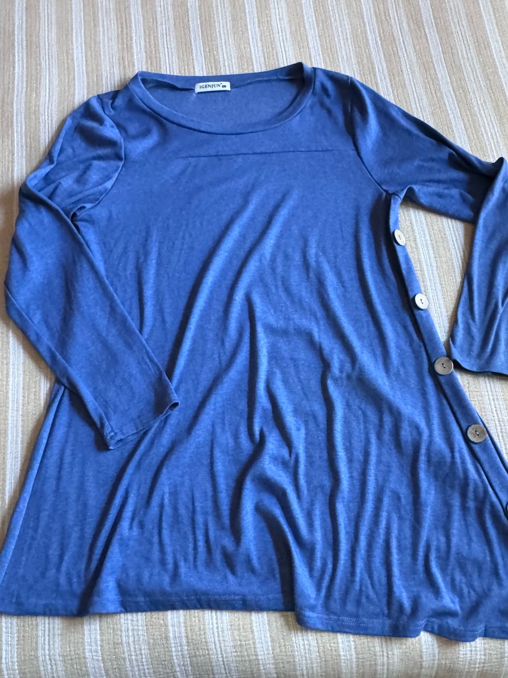 IGENJUN True Blue asymmetrical Long-Sleeve Swing Tunic with Side Buttons SZ XL